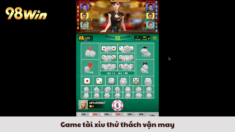Game tài xỉu thử thách vận may